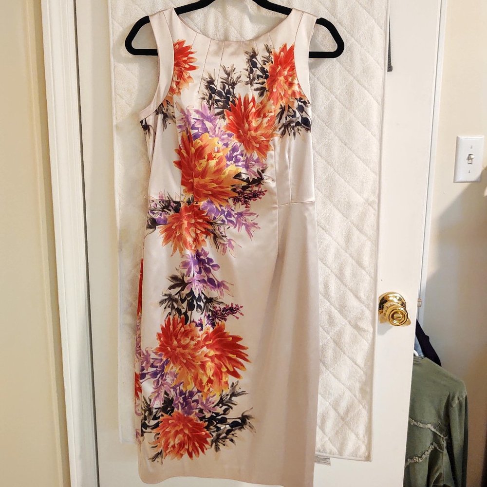 Coast Satin Sheath Dress, Floral Size 8